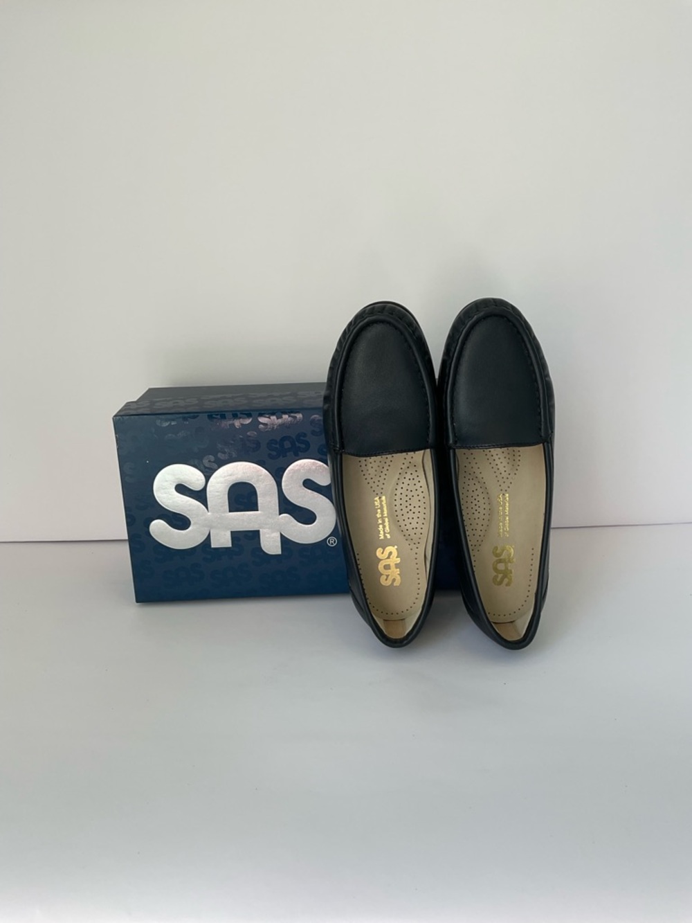 SAS Simplify Navy Leather Moccasin Loafers